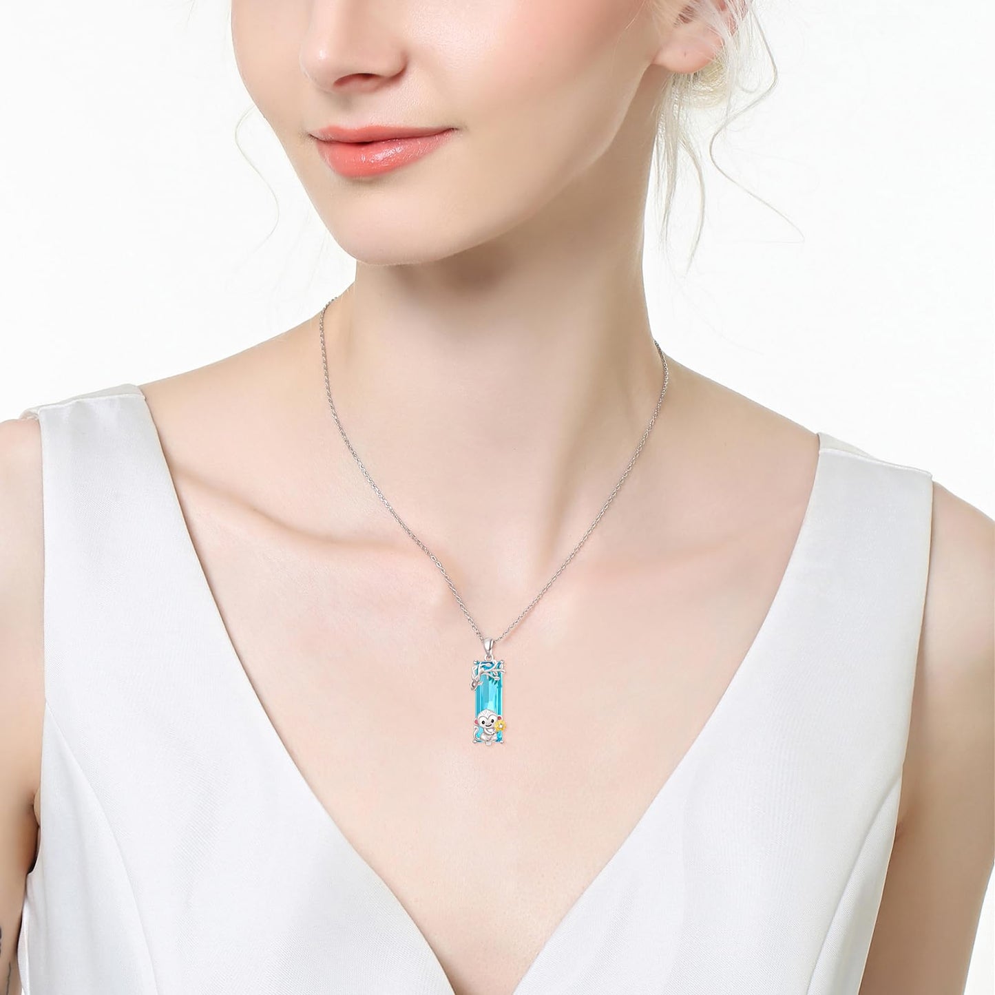 AENEAS Prime 2025 Monkey Necklace Pendant Women 925 Sterling Silver Cute Monkey Necklace Blue Crystal Jewelry Gifts for Women Wife Daughter