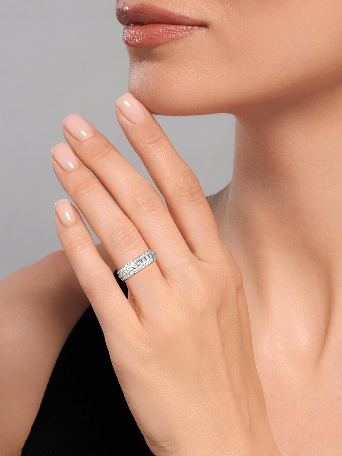 Frbod Eternity Moissanite Band for Women Men Channel Set Diamond Ring Silver White Gold Plated Rings Size 7