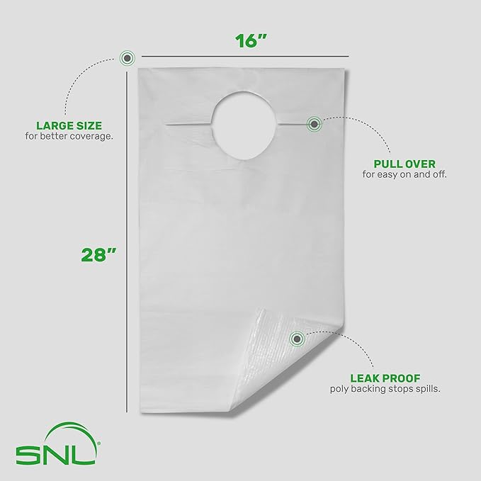 SNL Quality Disposable Adult Poly-Lined Bibs - 16" X 28" - Overhead (Pack of 300)