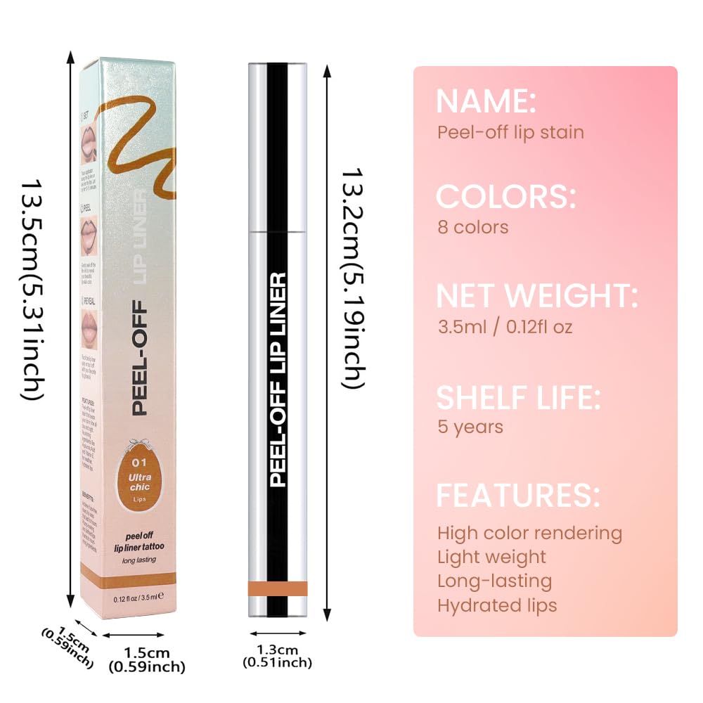 Matte Liquid Lip Stain Peel Off Lip liner Tattoo, Orange Brown Matte Peel Off Lip Stain, Long Lasting Waterproof Lipstick Lip Gloss Stain, Transfer-proof for All Skin Types 0.12 fl oz 01#