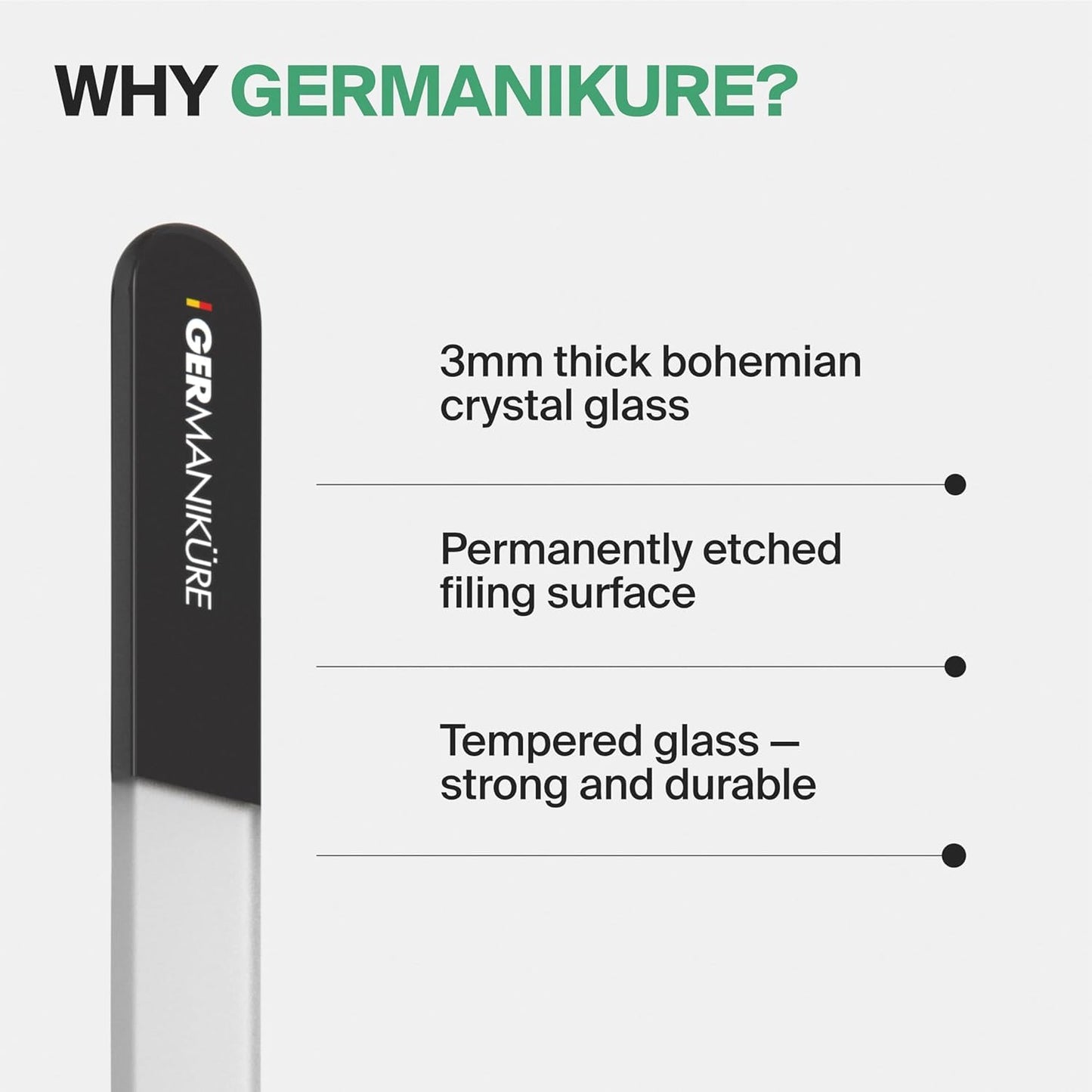 GERMANIKURE Glass Nail File in Cork Sleeve - I'm Too Pretty to Work - Professional Crystal Nail File for Natural Nails - Ideal Manicure & Pedicure Tool for Smooth, Easy Shaping - Nail Care Gift