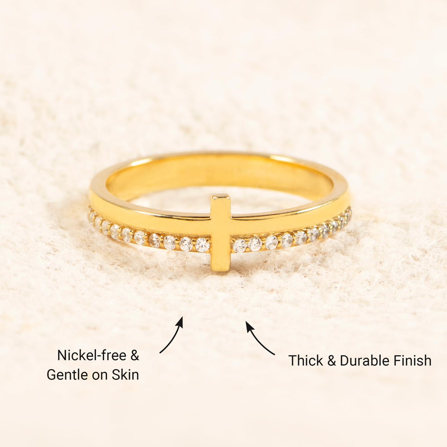 STORYJEWELLERY Christian Jewelry for Women, Cross Rings for Women, Gold Plated Purity Ring, Christian Ring, Confirmation Gifts, Baptism Gifts, Size 12