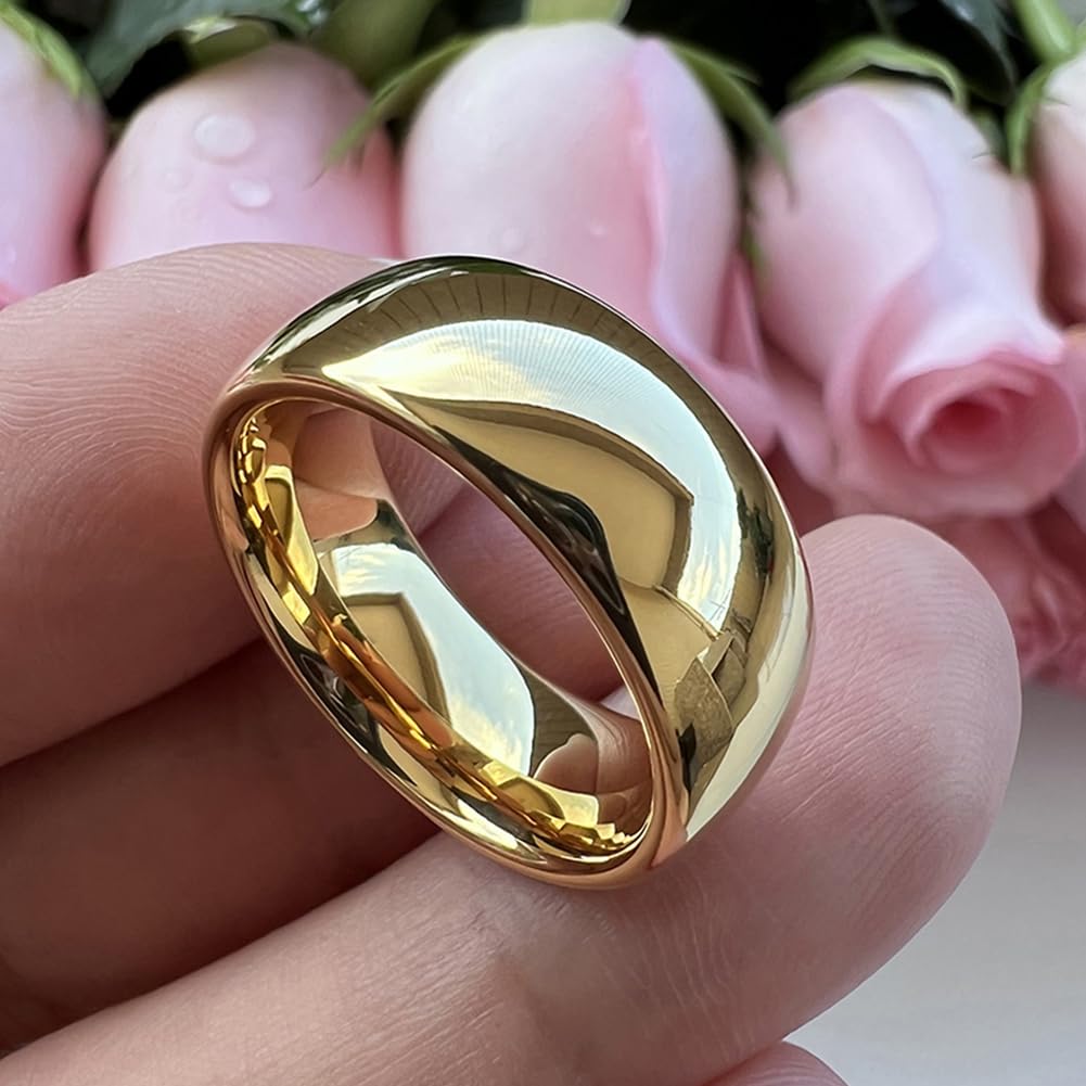 TUTISS 8mm Gold Tungsten Rings for Men Women Engagement Wedding Bands Domed Polished Comfort Fit Size 11