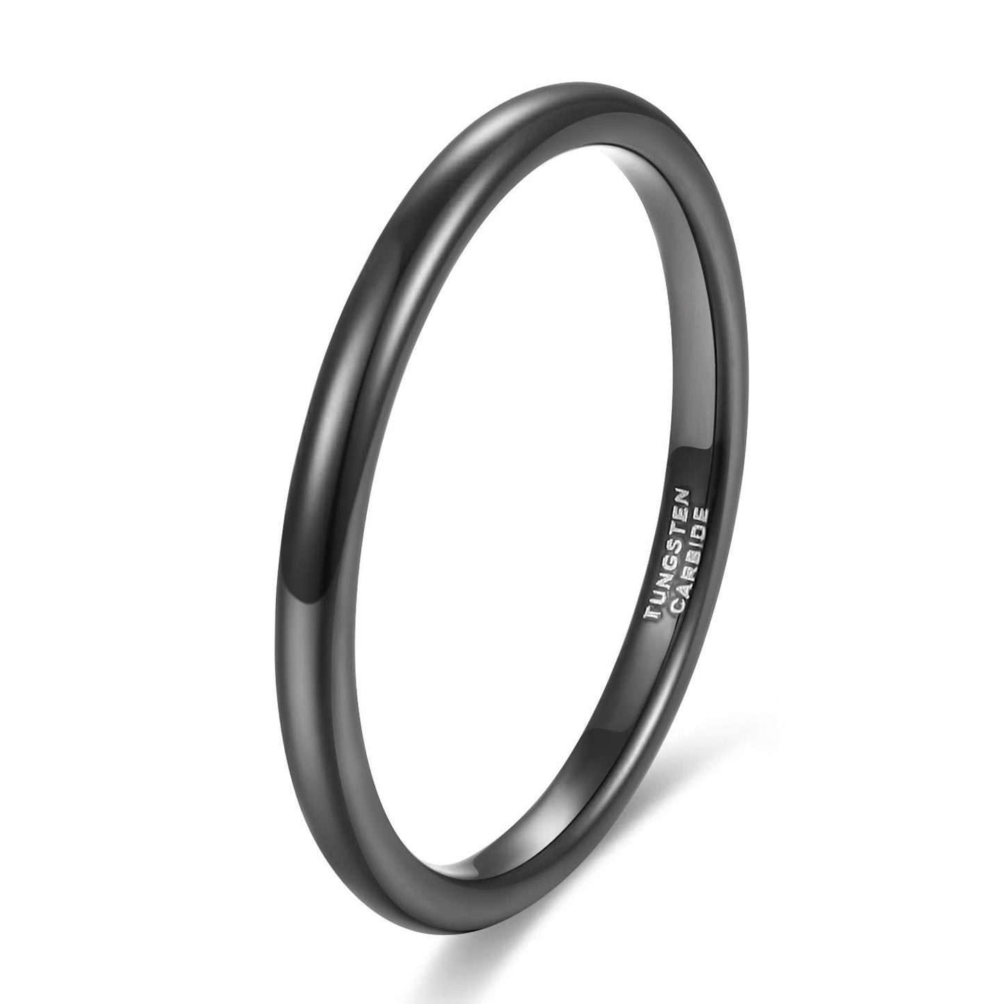 TRUMIUM 2mm Tungsten Rings for Women Men Thin Wedding Bands Engagement Promise Wedding Ring Beveled Edges Plain Domed Size 9