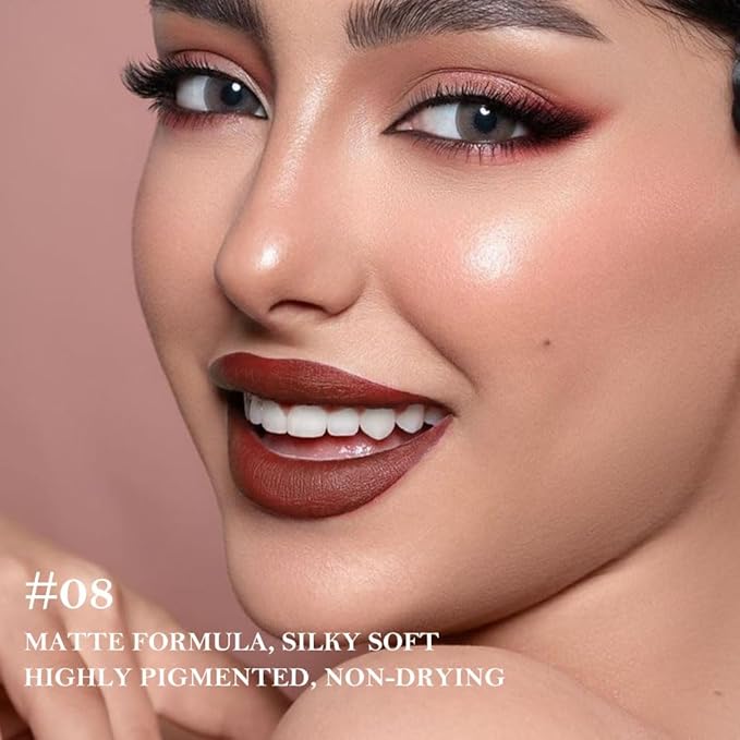 BINGBRUSH 2-in-1 Gradient Lip Liner & Lipstick Combo,Matte Longwear Waterproof Lip Pencil with Cone Tip,Smudge Proof Crayon for Flawless Ombre Contour,Women's Long Lasting Makeup Set (08#-Wine)