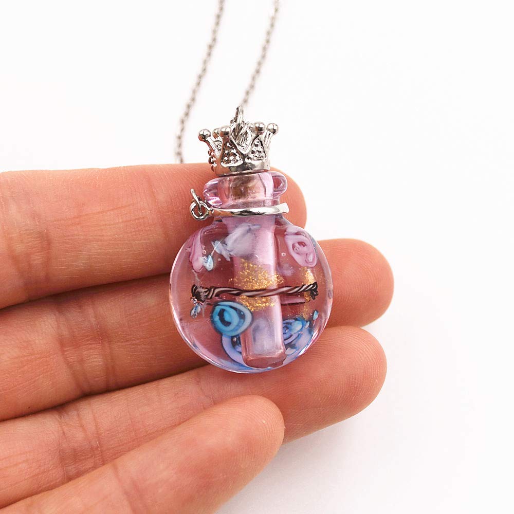 Stainless Steel Colored Glass Pendant Necklace Diffuser Perfume Pendant Aromatherapy Charms (Yellow)