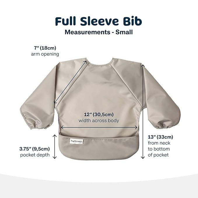 Tiny Twinkle Long Sleeve Bib for Babies & Toddlers – 2 Pack Waterproof Smock Bibs for Eating – Machine Washable & Mess-Proof, Baby Feeding Essential & Shower Must-Have (Grey Indigo,6–24M)