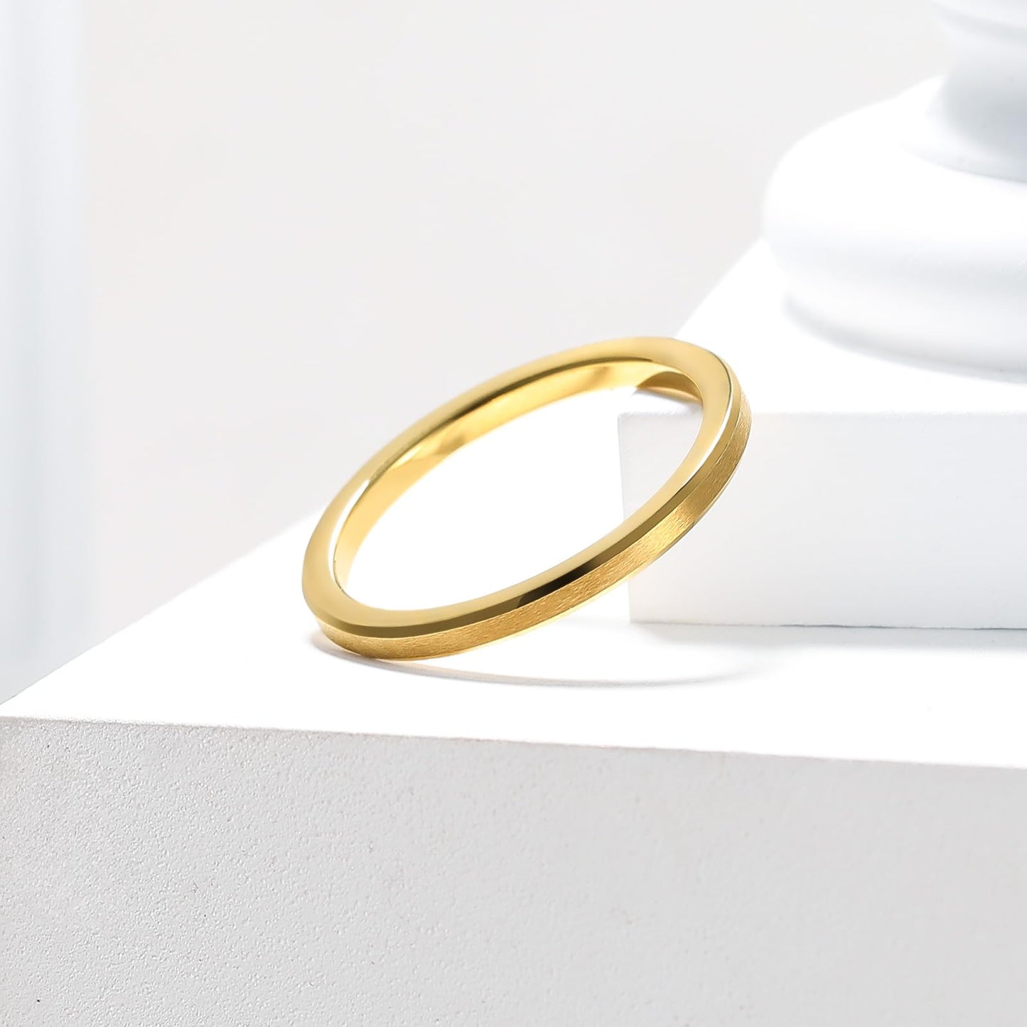 King Will 2mm Gold Tungsten Men's Wedding Band - Brushed Matte Finish, Beveled Polished Edge, Comfort Fit Size 9
