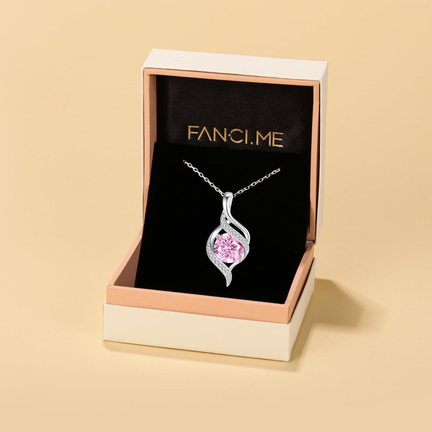 FANCIME October Birthstone Necklace for Women Round Pink Tourmaline Necklace S925 Sterling Silver full Love Birthday Gifts for Mom Women, 16"+2" Inches