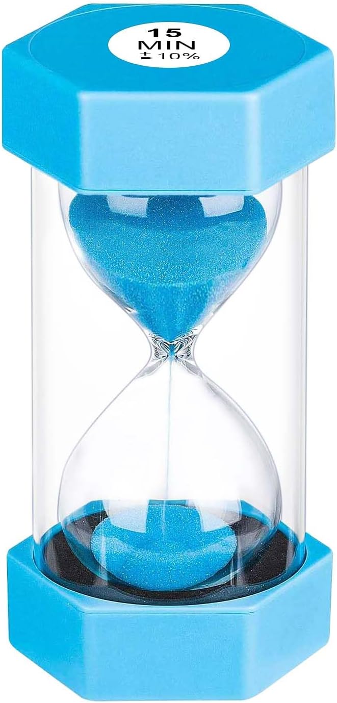 Hourglass Sand Timer 15 Minute, Unbreakabl Sand Clock 15 Min, Reloj De Arena 15 Minutos, Colorful Hour Glass Sandglass for Classroom Game Kitchen (Blue)