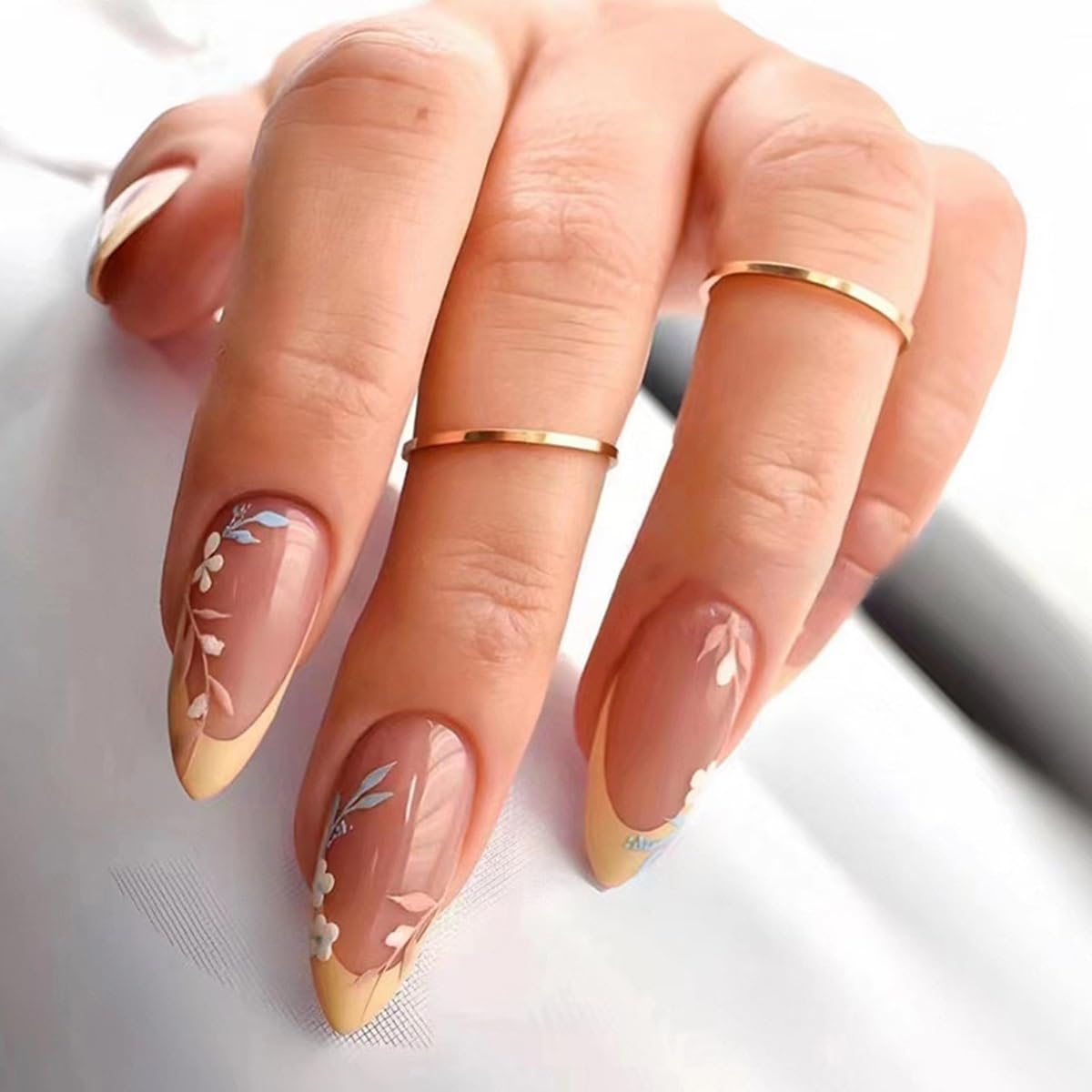 6 Packs (144 Pcs) Almond, Flower & Leaf Press on Nails - Short, Medium Sizes - 6 Styles - Fake Nails Kit for Women