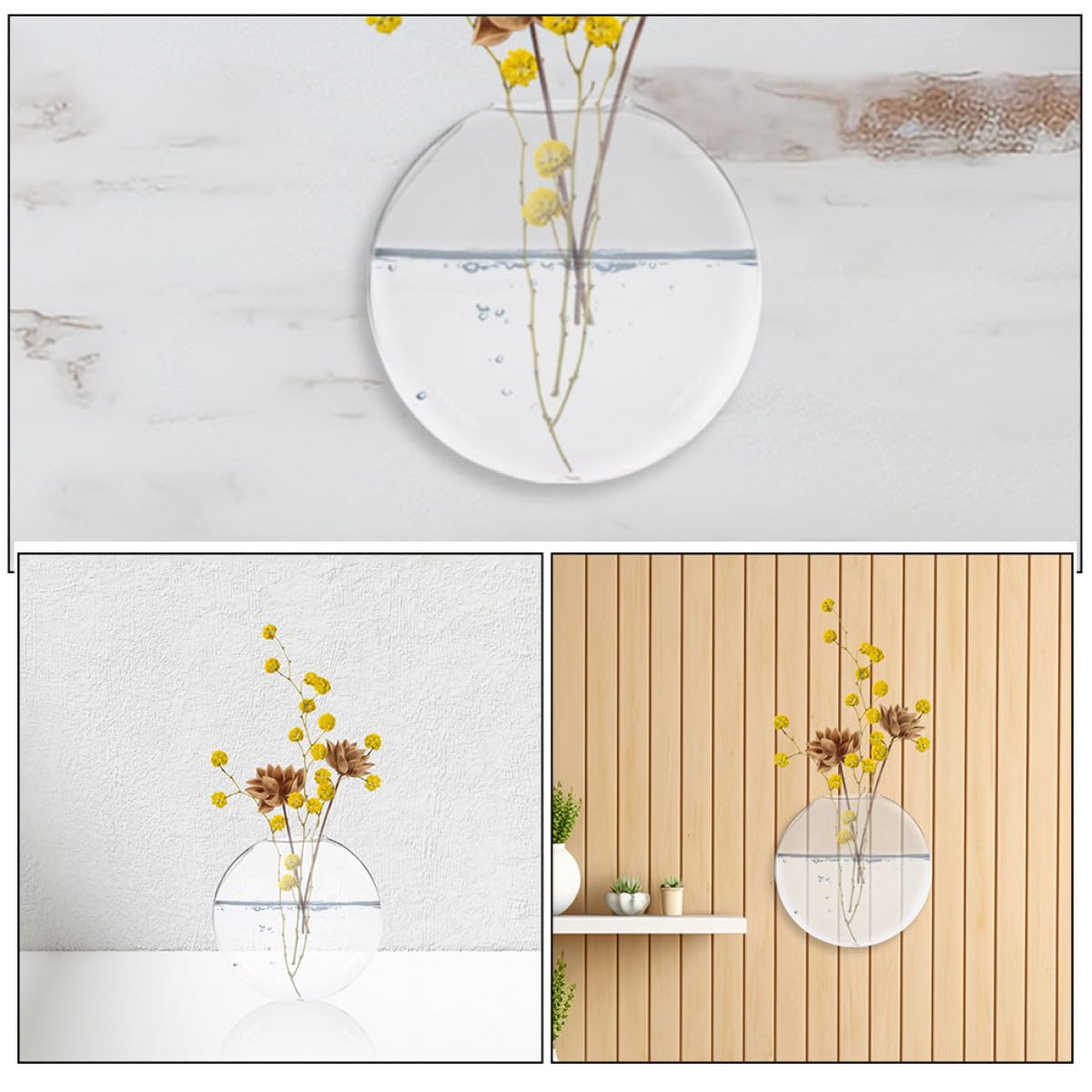 Luxshiny Wall Hanging Glass Vase Set of 2, Hydroponic Planter for Indoor Plants, Large Glass Terrarium Propagation Vase for Home and Office Décor