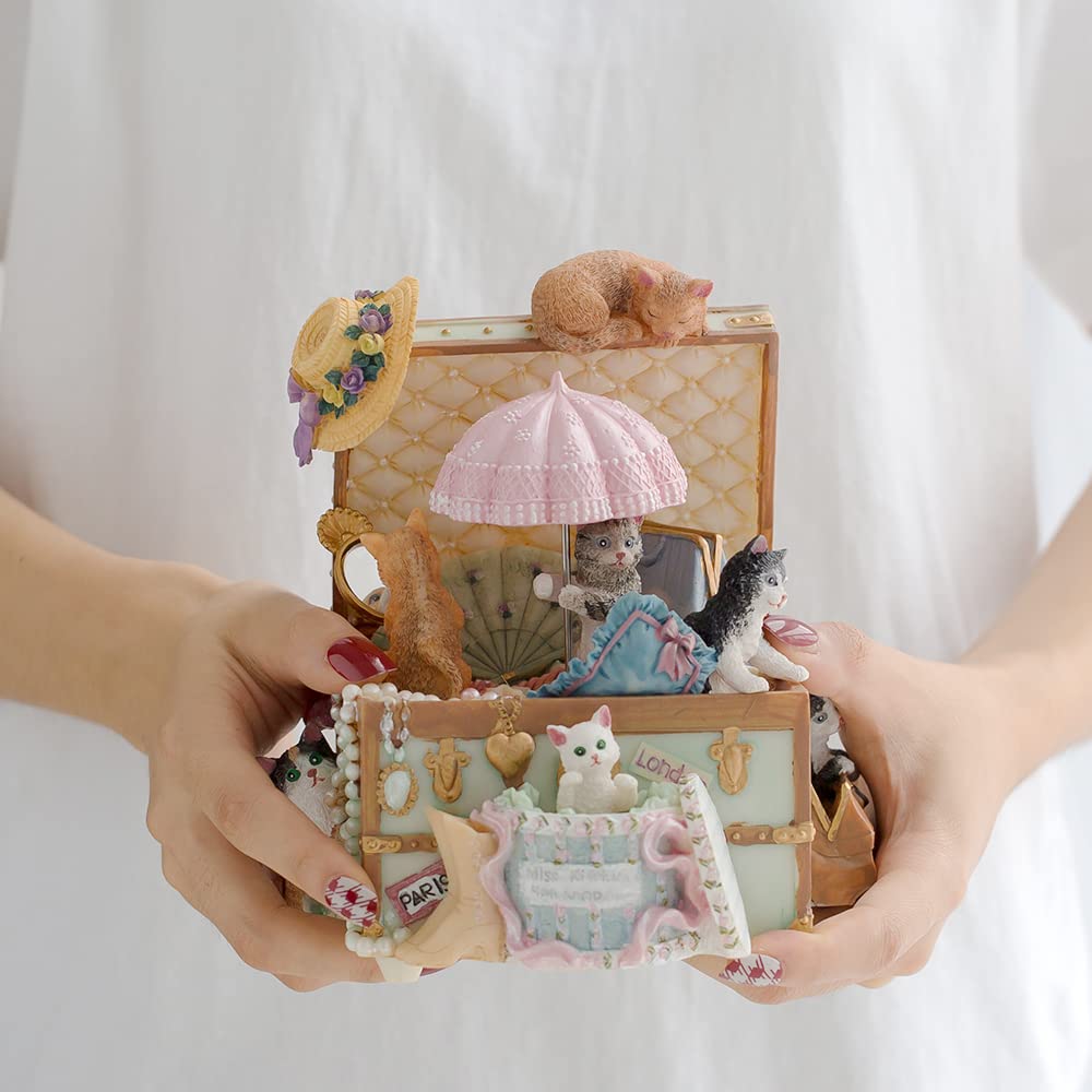 LOVE FOR YOU Gift Wrapped Music Box Cat Lovers Treasure Chest Musical Decoration for Girls and Women Kids Niece Sister Daughter Mom Granddaughter Grandma Christmas Birthday Present Gifts