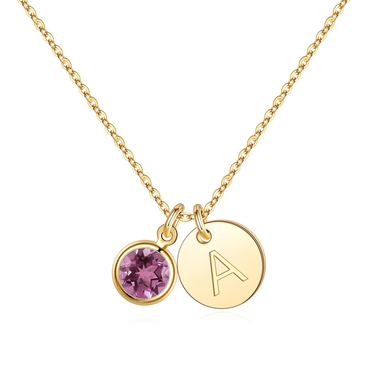 Hidepoo Initial Birthstone Necklace Gifts - Personalized Mothers Day Birthday Gift for Woman Wife Sister Grandma Mom, February Amethyst Birthstone Jewelry for Women, Disc Letter A Necklaces