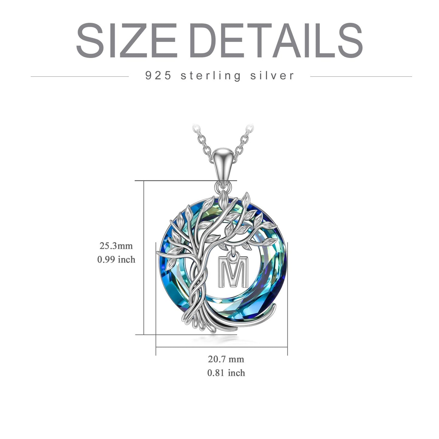 TOUPOP Tree of Life Initial Necklace Gifts for Women Sterling Silver Initial M Letter Jewelry Irish Crystal Pendant Birthday Gifts for Women Her Mom Wife Daughter