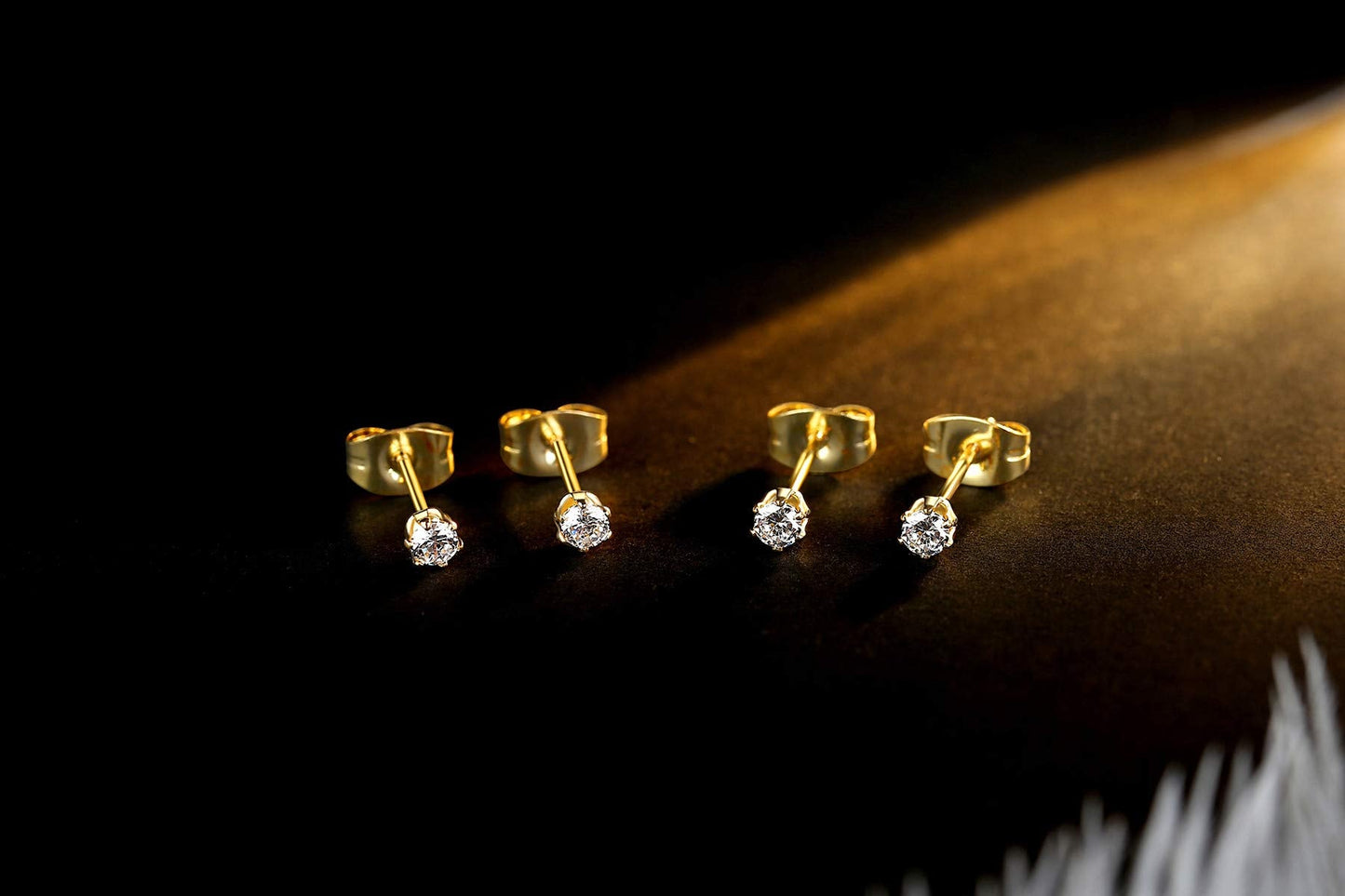 FOSIR 6 Pairs Tiny 14K Gold Plated Stainless Steel Cubic Zirconia Stud Earrings for Women, Hypoallergenic 316L Earrings Pack, 2mm 3mm 4mm CZ