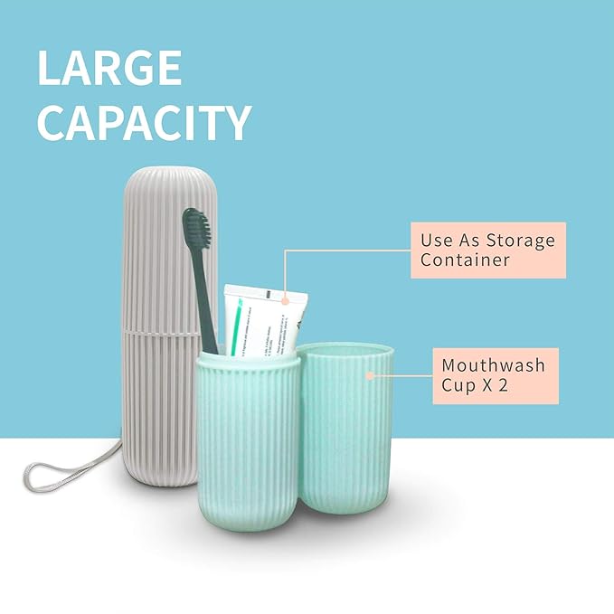 Sunenlyst 2Pcs Travel Toothbrush Holder, Portable Toothbrush Case for Traveling, Camping, Business Trip and School, Multifuction Plastic Toothbrushes Toothpaste Set with Two Colors, Green and Grey