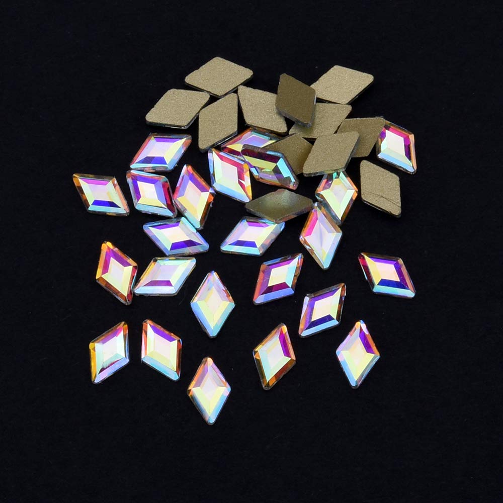 Tisslan 100pcs Mix 3 Sizes 3D Nail Crystal AB Flatback Rhombus Diamond Rhinestone Accessories Craft DIY Supply