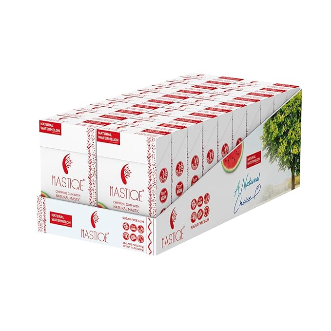 Mastiqe Sugar Free Hard Chewing Gum with Natural Mastic (Watermelon, 20 Count)