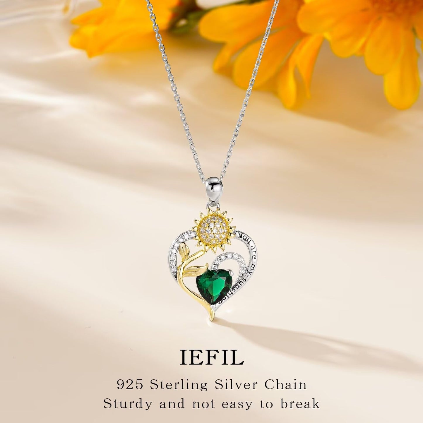 Iefil Sunflower Gifts for Women, Sunflower Necklace, Anniversary Birthday Gifts for Wife, July Simulated Ruby Necklace, Jewelry for Women Wife Mom
