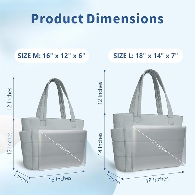 TOPDesign Puffer Tote Bag for Women, Lightweight Puffy Handbag with Compartments, Quilted Shoulder Bag for Work, Travel, Gym