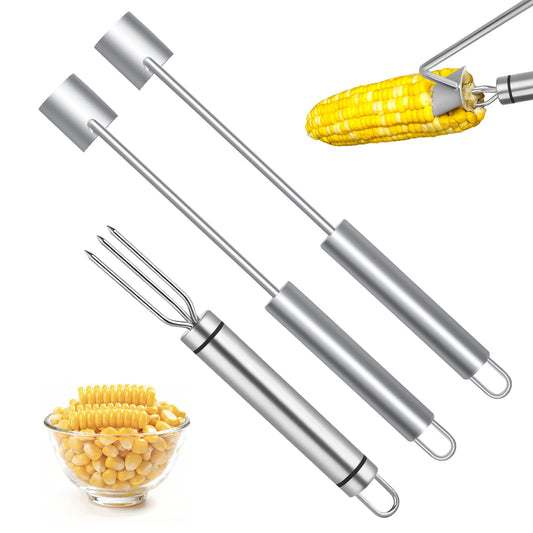 Professional Corn Peeler for Corn on the Cob, 2-Pack Stainless Steel Corn Stripper Tool with Long Handle & Safety Guard, Efficient Corn Kernel Remover for Kitchen, Wedding Favors, Party Supplies (2)
