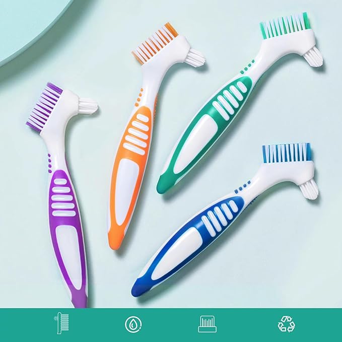 Denture Brush Dual Head Toothbrushes False Teeth Brush Denture Cleaning Kit Toothbrush (Purple Blue)