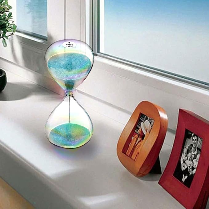 SuLiao Sand Timer 1 Minute Hourglass,Turquoise Sand Clock,Large Sand Watch 1 Min,Colorful Biloba Puff Minimalist Hour Glass Sandglass for Home,Desk,Office Decorative