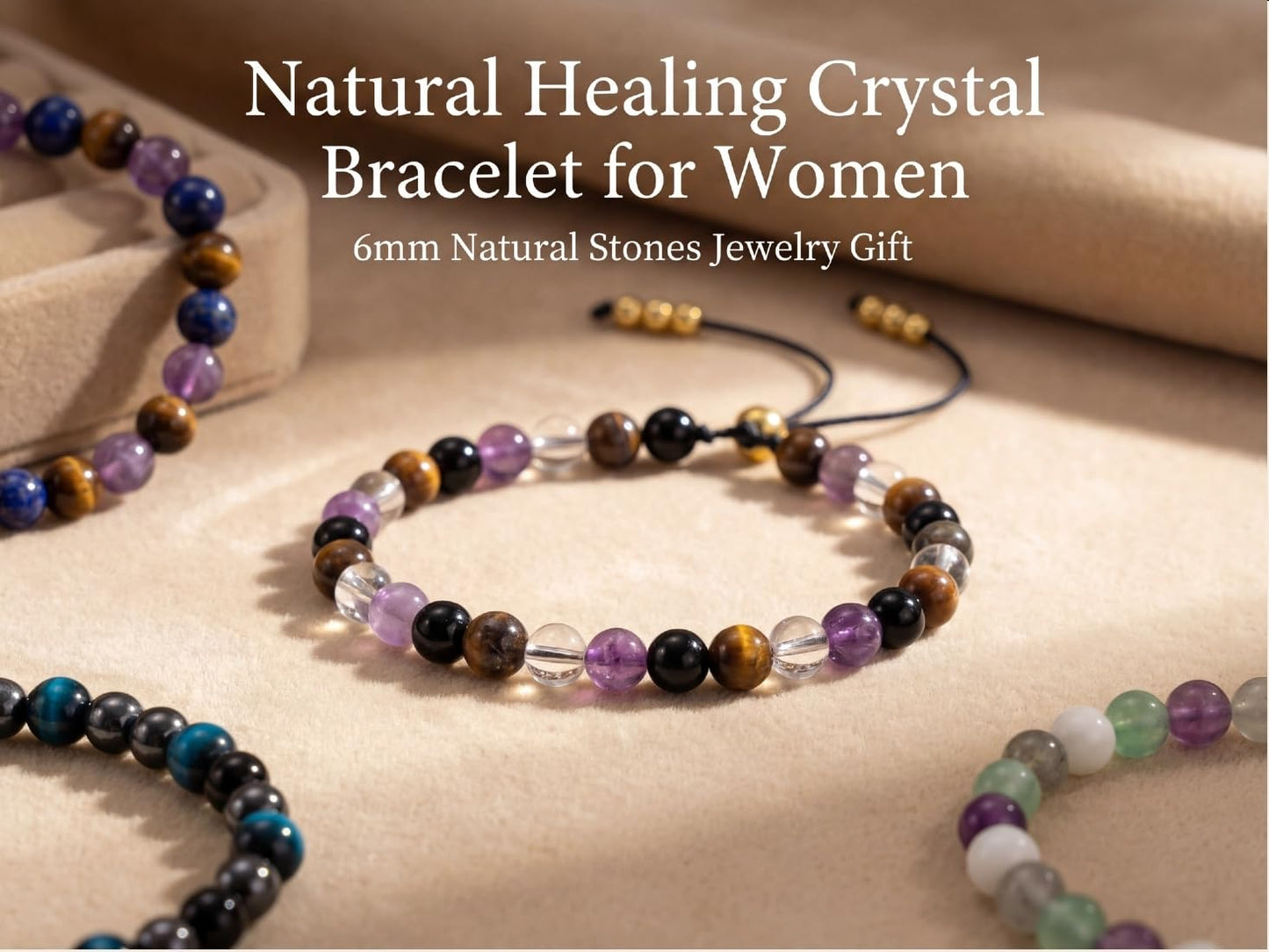 NUKAYAI Good Luck Bracelet for Women Gifts Crystals Karma Luc Vibes Only Rose Quartz Citrine Tiger Eye Green Aventurine Jewelry Natural Stones Teens