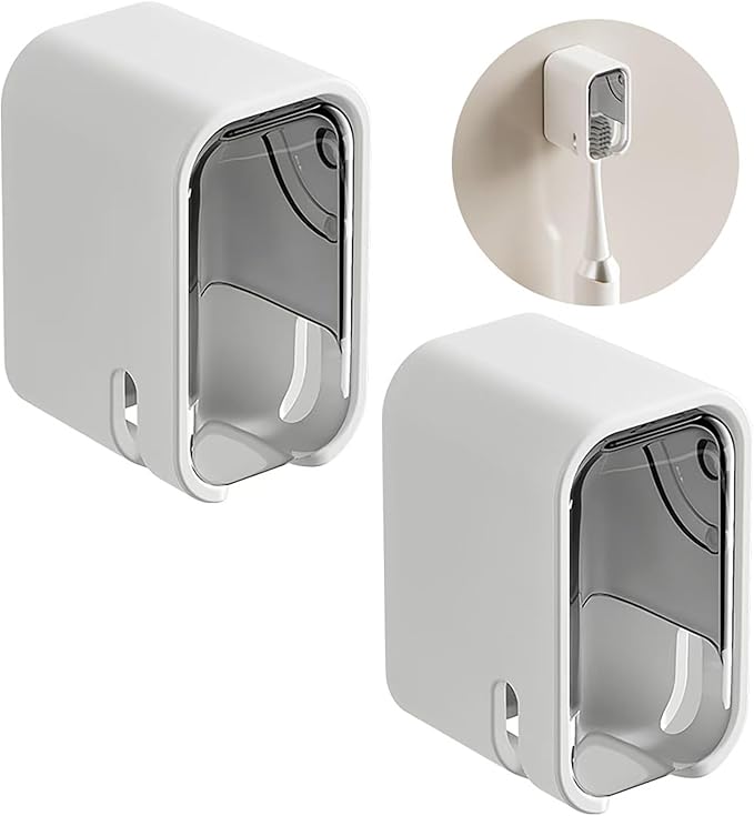 Toothbrush Holder Wall Mounted Toothbrush Holders for Bathrooms, Tooth Brush Holder for Travel and Home, Single Toothbrush Organizer with Cover for Shower 2PCS