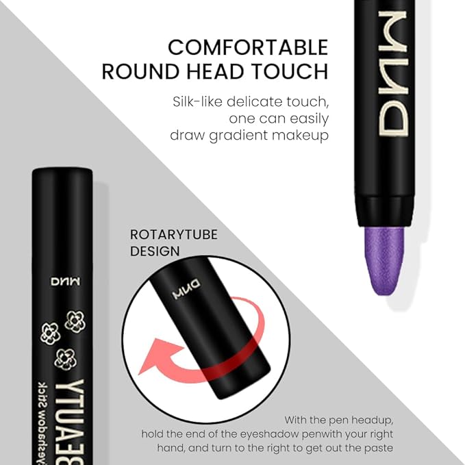 evpct Purple Shimmer Cream Eye Shadow Brightener Sticks Set for Eyes, Purple Shimmery Pencil Eye shadow Applicator Stick Pen Palette Makeup Waterproof sombras en crema para ojos 33#