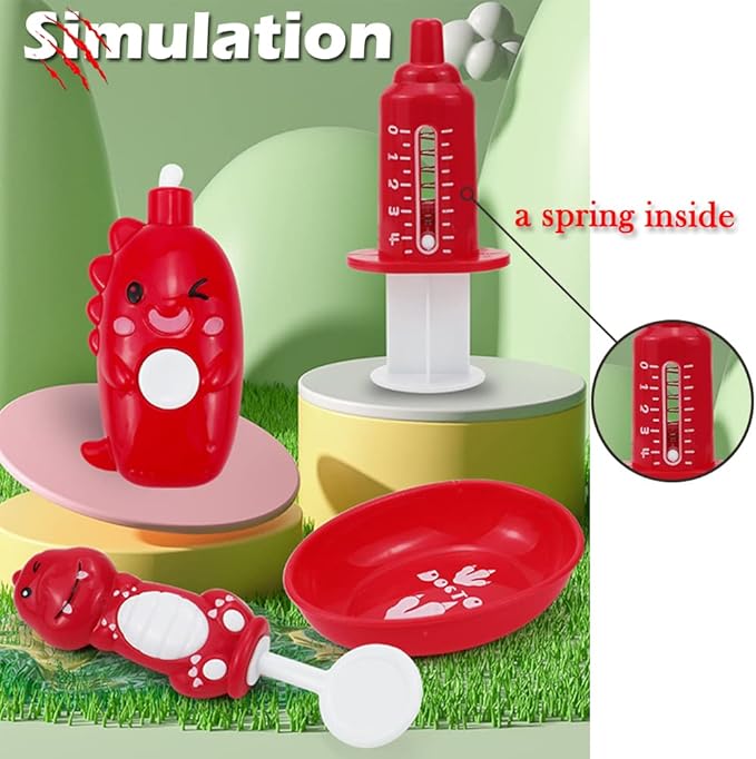Bundle 19PCS = 9PCS Plastic Simulation Dentist Play Set （Yellow） + 10PCS Plastic Dinosaur Simulation Dentist Play Set (Red)