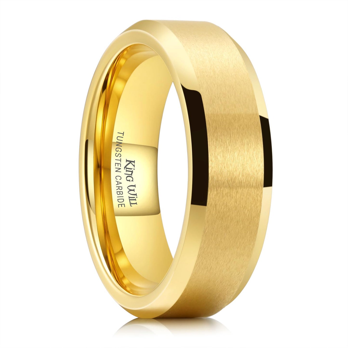 King Will 7mm Basic Tungsten Rings For Men Gold Wedding Band Polished Edge Brushed Matte Promise Ring Comfort Fit (Size 7)