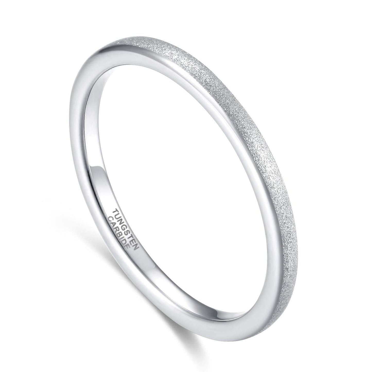 Greenpod 2mm Tungsten Wedding Bands for Women Silver Stackable Sandblast Engagement Rings Comfort Fit Size 5