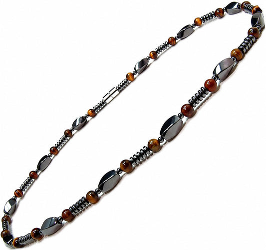 Accents Kingdom Men's Hematite Therapy & Healing Stone with Tiger's Eye Bead Necklace, 18"