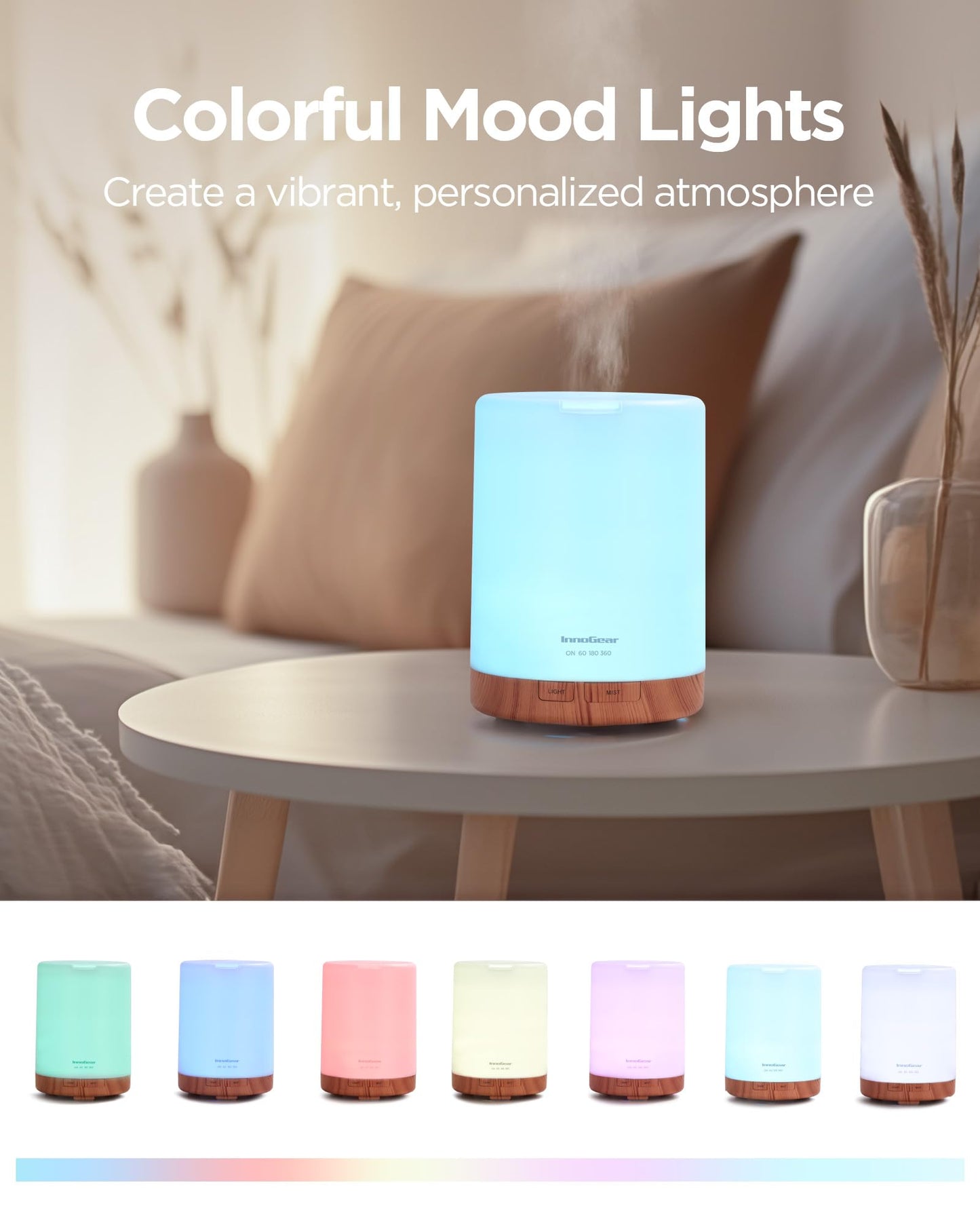 InnoGear 300ML Essential Oil Diffuser, Premium 5-in-1 Ultrasonic Aromatherapy Diffusers Scent Humidifier Aroma Diffuser Vaporizer Auto-Off Timer for Room Office Home, Yellow, Medium