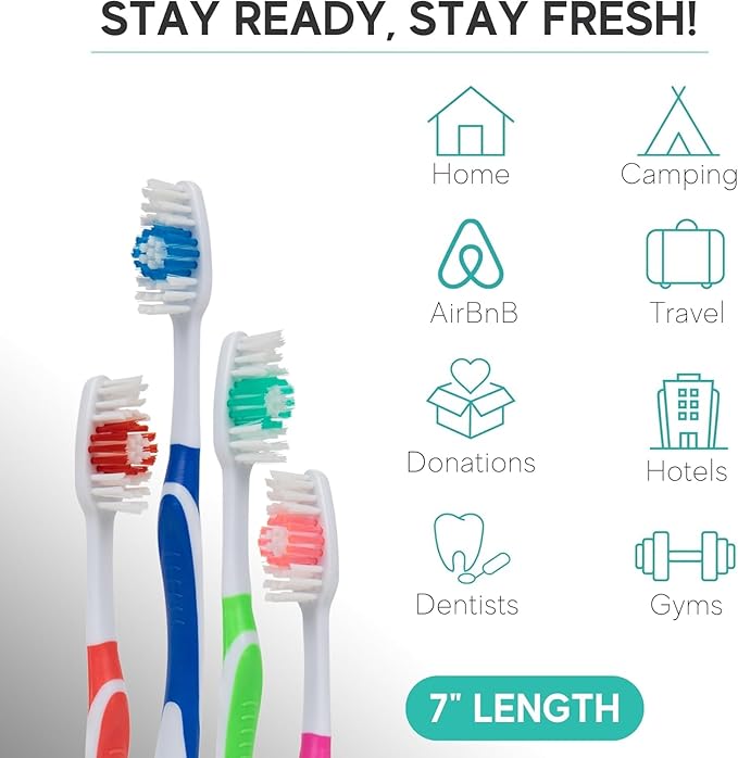 Bulk Toothbrushes Pack - 48 Individually Wrapped Toothbrushes Bulk for Travel, Hotels, Relief Missions, and Donations - Bulk Disposable Toothbrush Pack Adults and Kids