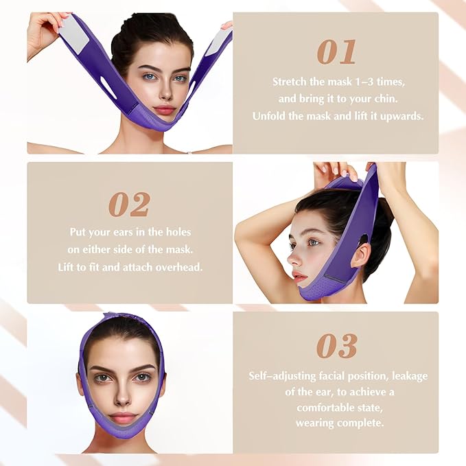 Reusable V Line Lifting Mask with Chin Strap, V Shaped Face Mask for Sagging, Jaw Exerciser (Dark Purple)
