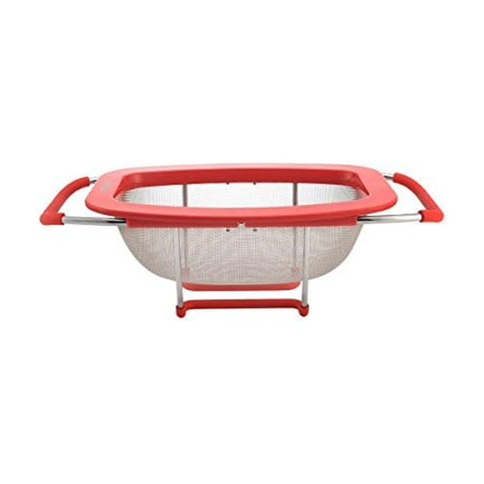 Farberware 5216427 Professional Stainless Steel Expandable Over-The-Sink Colander/Strainer, Red
