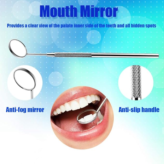 Dental Hygiene Tool Set Stainless Steel Dental Pick and Tweezers, Gum Floss, Tooth Scraper Plaque Tartar Remover for Personal Oral Care & Pet Use (6 Pack)