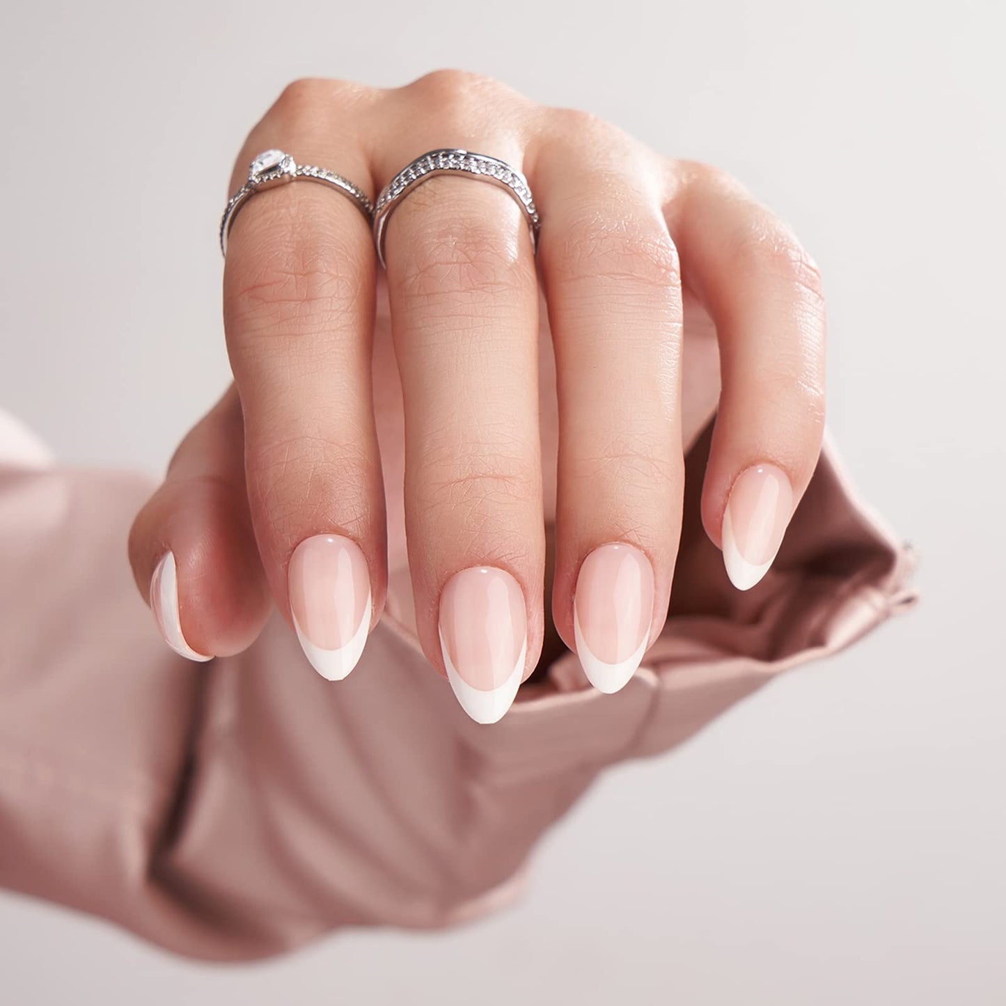 BTArtbox French Tip Press On Nails - Almond Stick On Nails for Women, Glue On Nails with Nail Glue - Berry French & White French