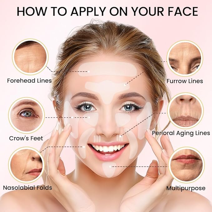 Kaely Wrinkle Patches for Face Overnight, Silicone Scar Tape for Wrinkles Forehead, Smile Line, Face Tape for Wrinkles Overnight Sleeping Lifting Sagging Skin, 256 Pcs (16 Sheets of 16 Patches)