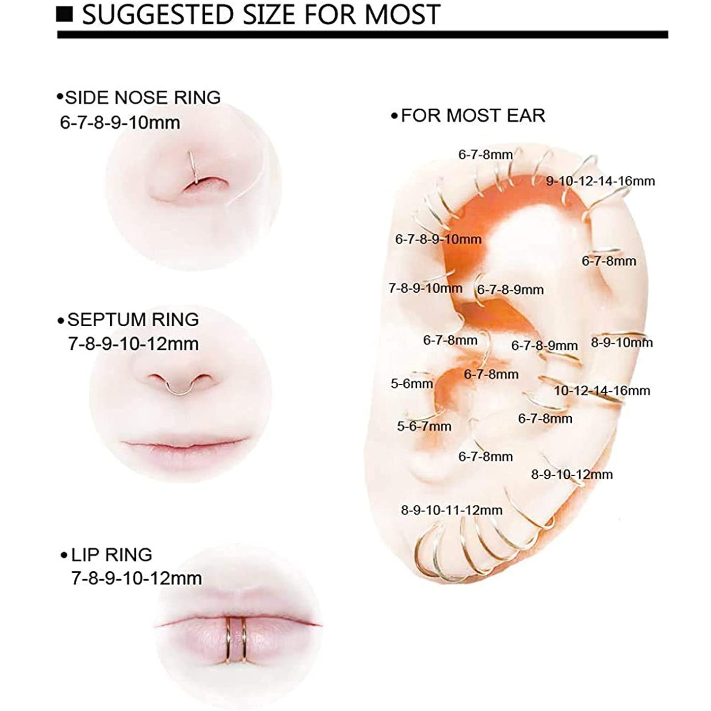 BOGKU 6pcs G23 Titanium Septum Rings 16G Diameter 6mm/8mm/10mm Hinged Nose Ring Hoops for Women Men Girls Cartilage Hoop Earrings Body Piercing Rings Lip Rings