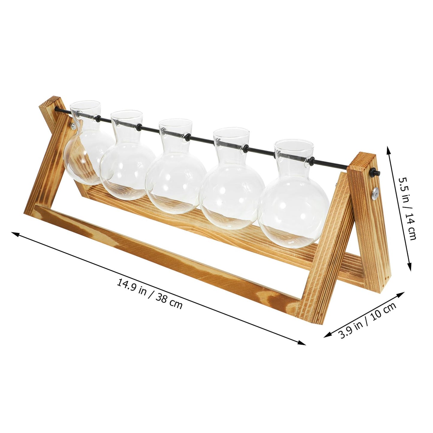 Toyvian Glass Propagation Vases Set of 5 with Wooden Stand, Glass Containers for Hydroponic Plants and Desktop Greenery Decoration, Indoor Plant Terrarium Station for Home Garden