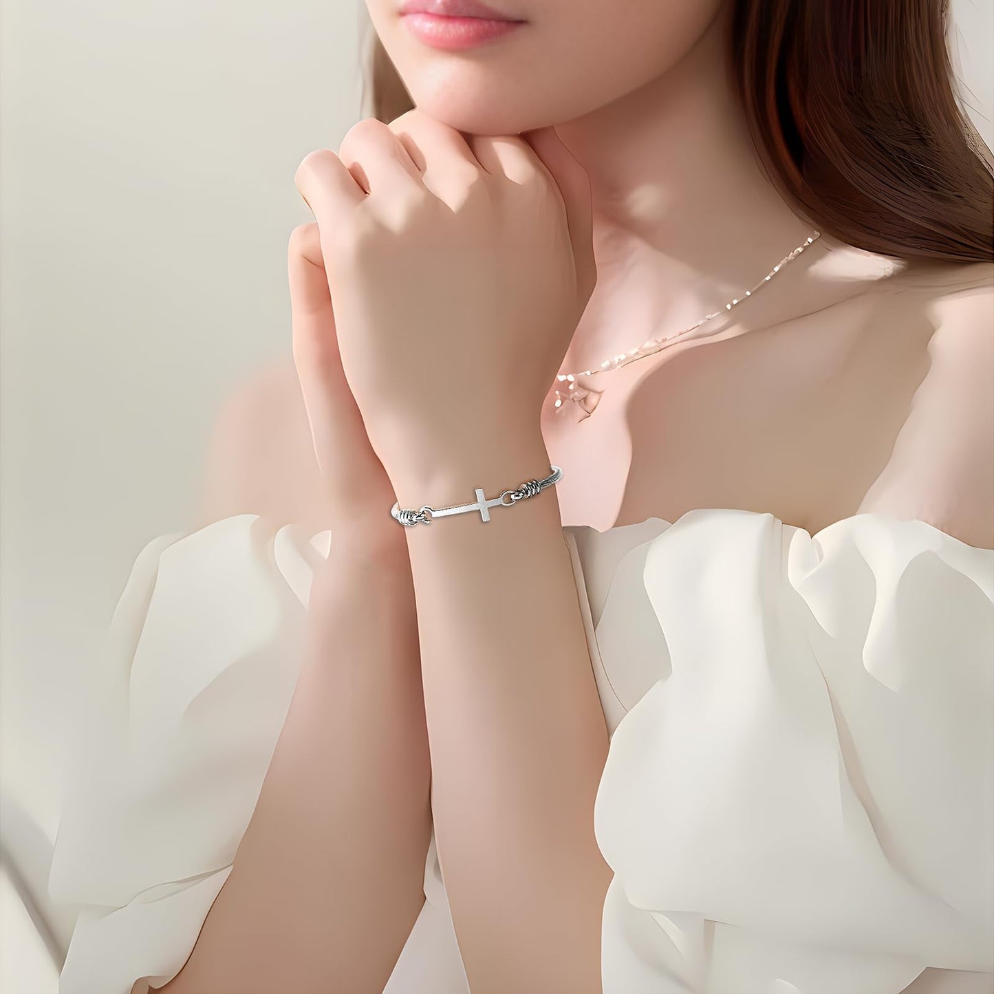 DS Religious Gift for Her Christian Cross Bracelet Bible Verse God is Within Her She Will Not Fall Inspirational Bracelets For Women Stainless Steel Jewelry Gift To Daughter Best Friend (Cross bracelet-Silver 9)