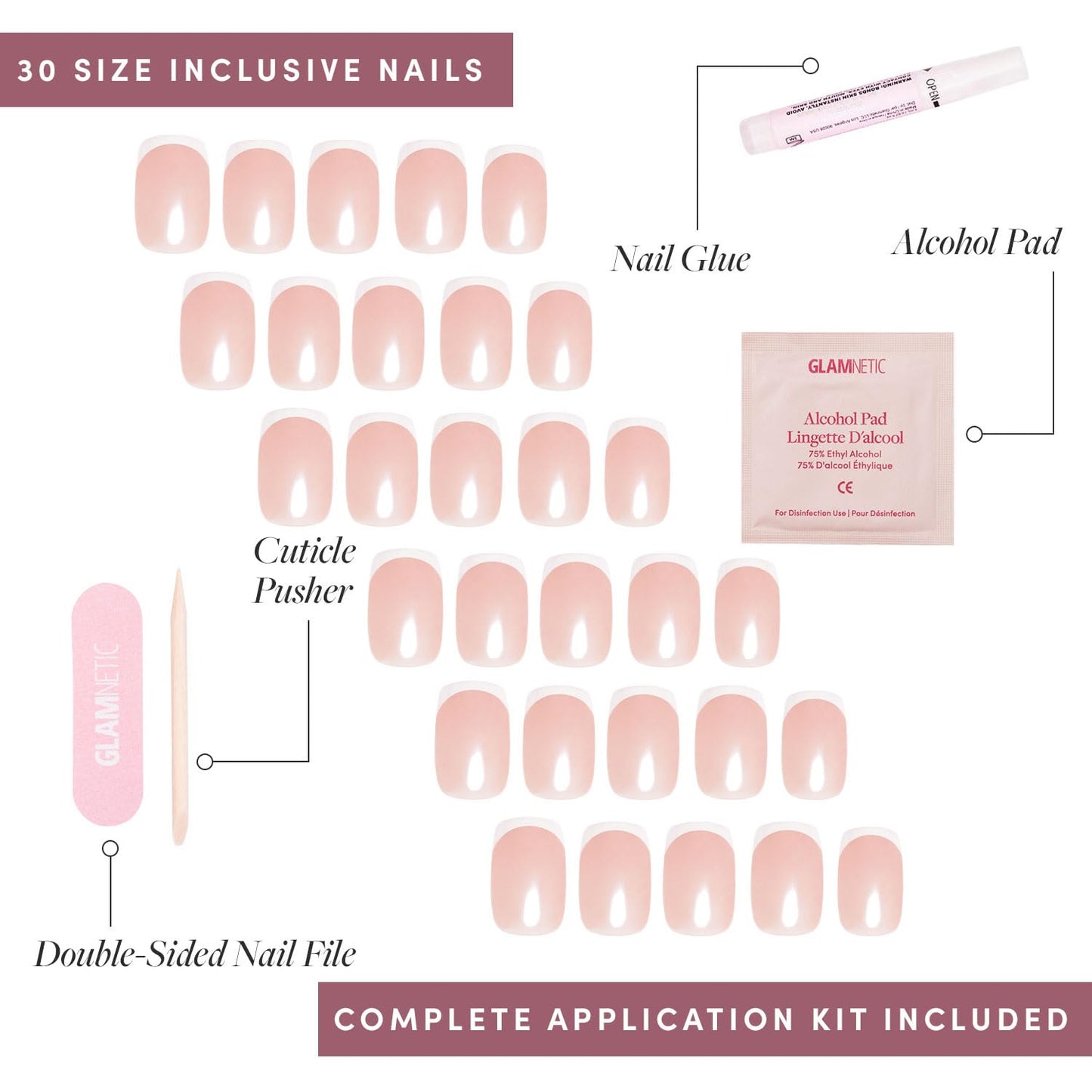 Glamnetic Press-On Nails Bundle - Pearlfect & La Perle | 2 Glazed French Tips in Short Oval and Short Squoval | Durable, Salon-Quality Nail Kits