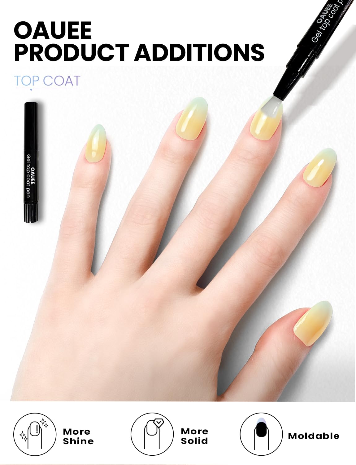 Oauee Semi Cured Gel Nail Strips | Built-In Gel Top Coat | UV Light Required | Salon Quality, Easy Application And Removal (Lemon Macaron）