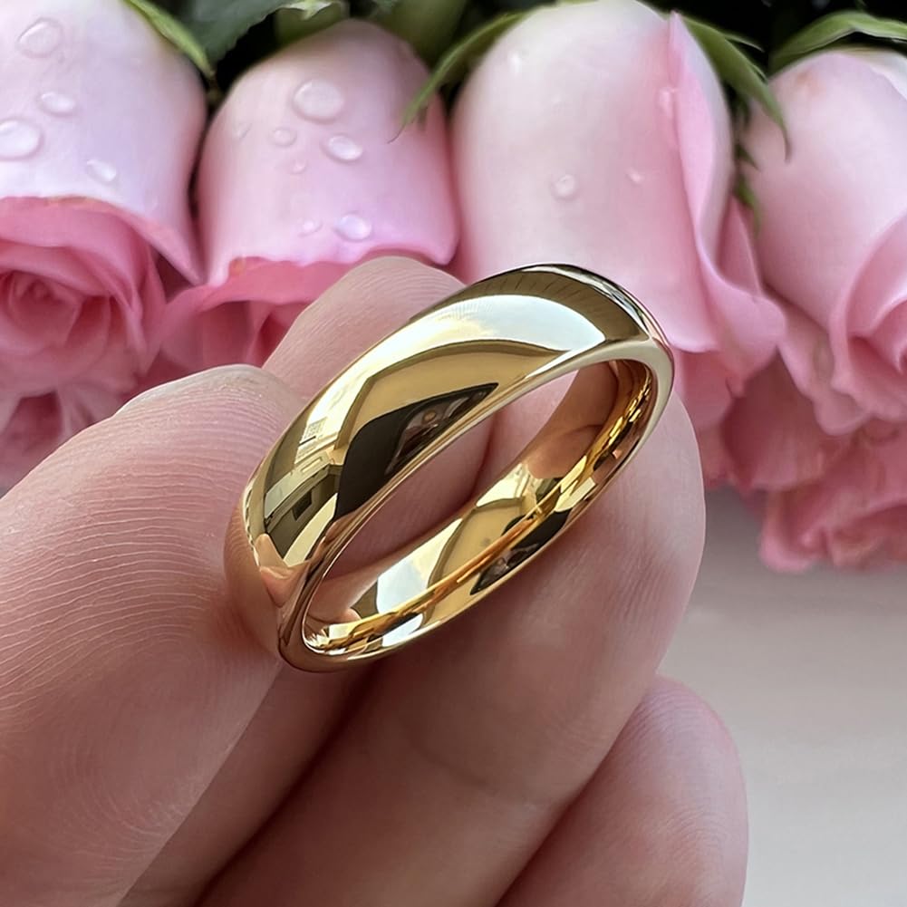 TUTISS 6mm Gold Tungsten Rings for Men Women Engagement Wedding Bands Domed Polished Comfort Fit Size 9