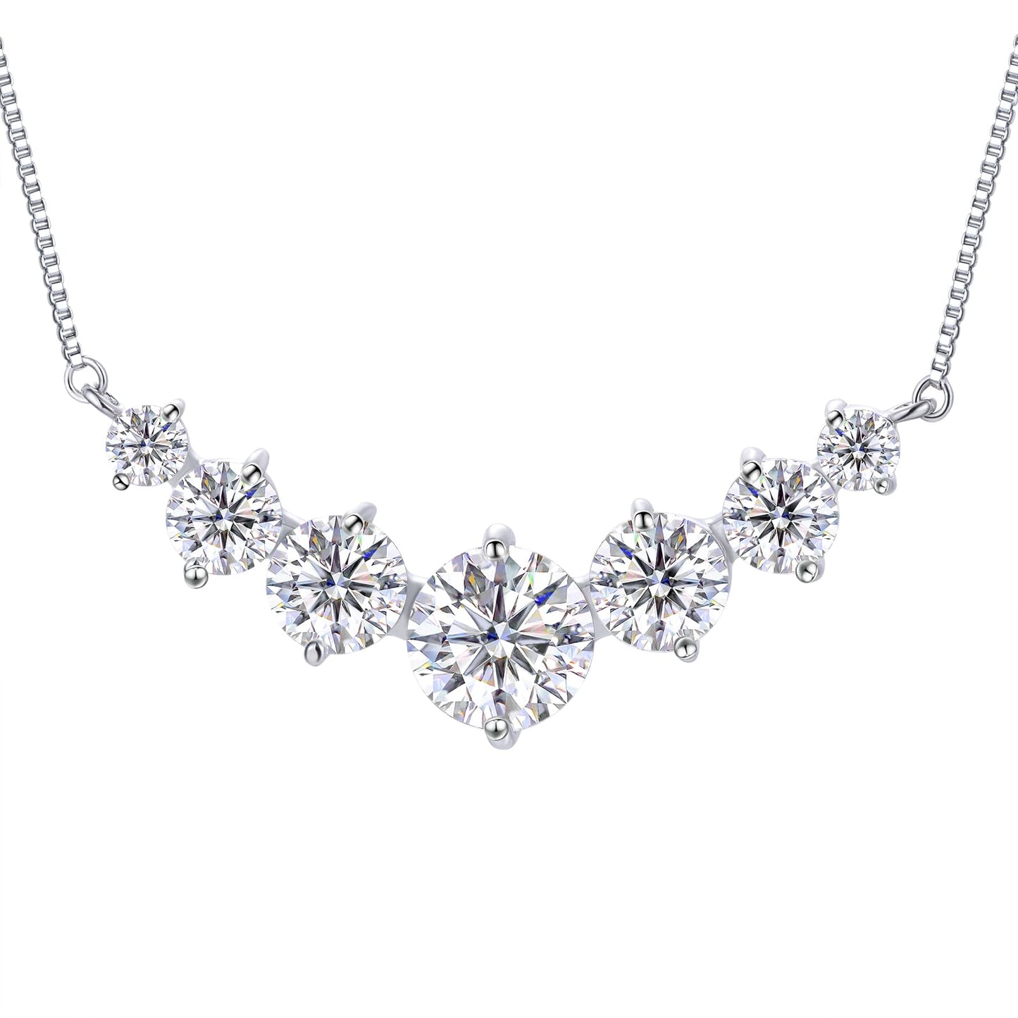 7 Stones Moissanite Necklace for Women, 5.0 Carat Moissanite Pendant Necklace 18k White Gold Plated Sterling Silver Dainty Pendant w/ 16.5+2.5 inch Adjustable Box Chain Fashion Jewelry Gifts for Wife