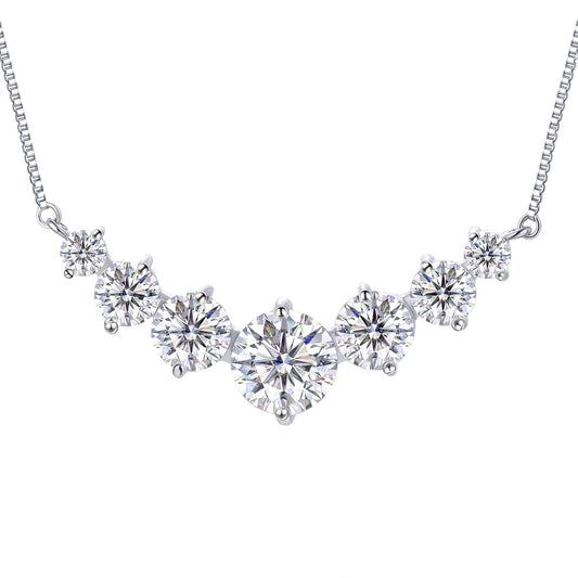 7 Stones Moissanite Necklace for Women, 5.0 Carat Moissanite Pendant Necklace 18k White Gold Plated Sterling Silver Dainty Pendant w/ 16.5+2.5 inch Adjustable Box Chain Fashion Jewelry Gifts for Wife